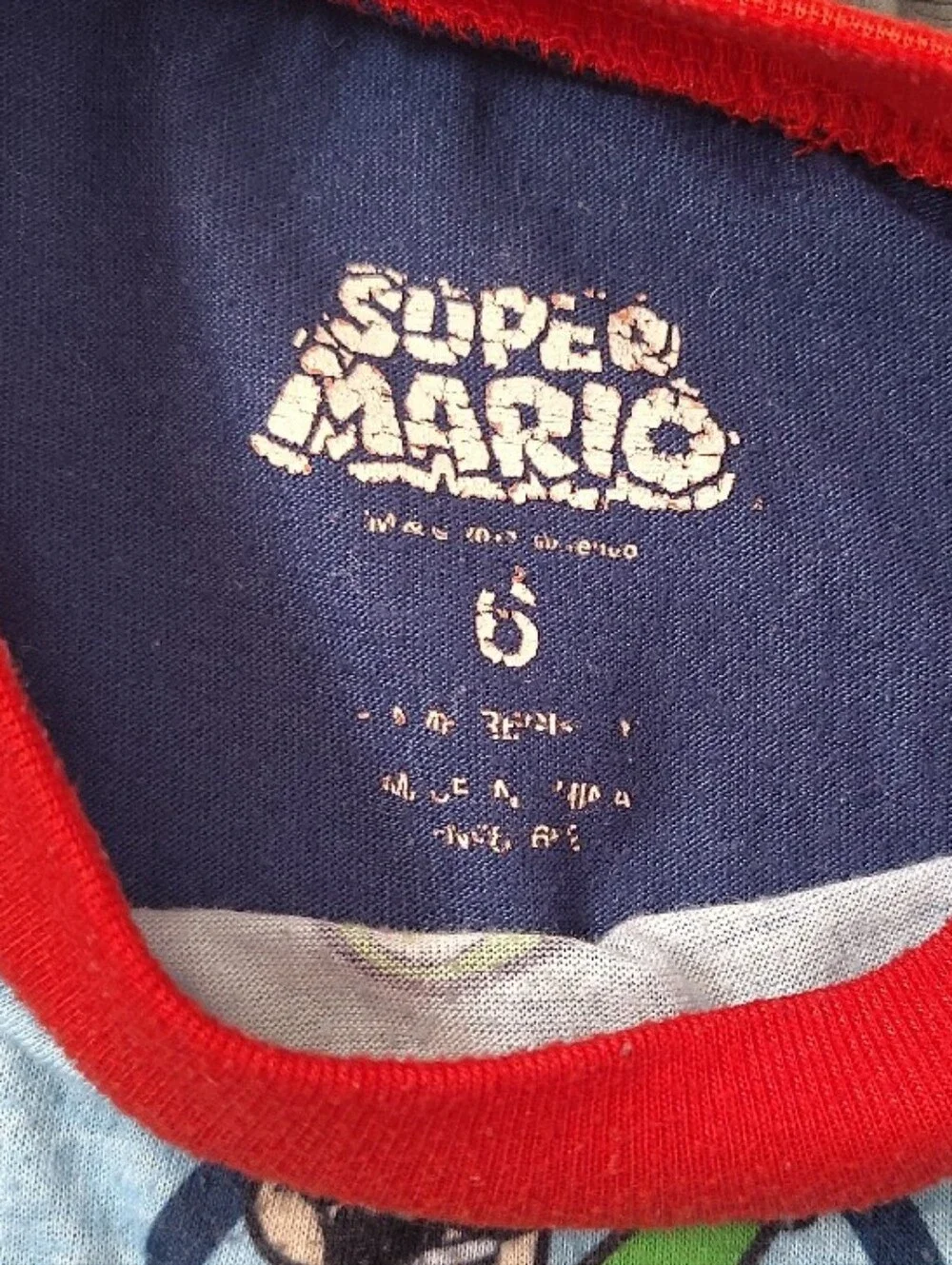 Size 6 Nintendo Super Mario Kids Pajama Set in Light Blue, Navy & Red